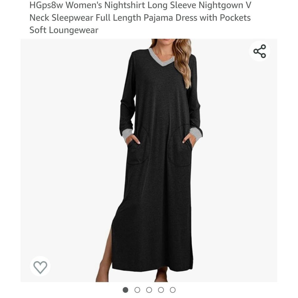 Amazon long sleeve black and grey nightgown women's size medium‎
